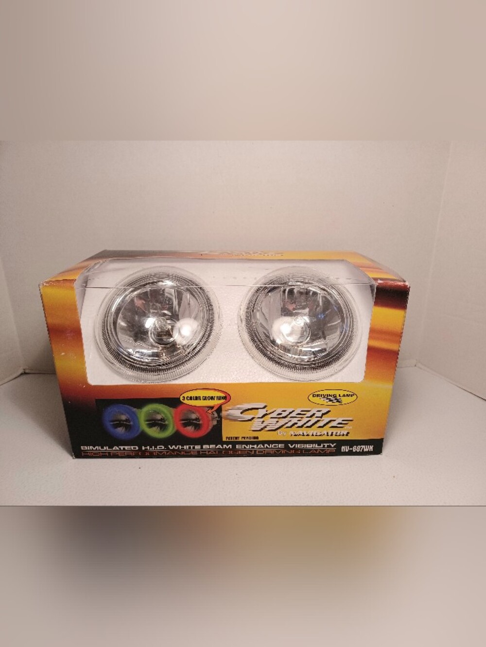 Navigator Cyber White Round Driving Car Lights with 3 Color Glow Rings NV-607WK
